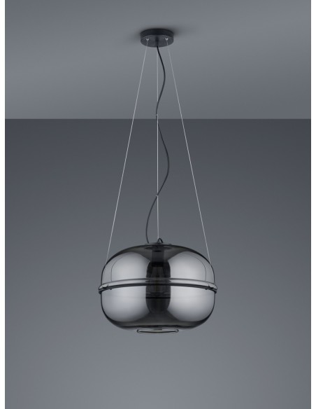 Trio – Lorena – Suspension unique 1xE27, verre miroir, métal noir mat, design élégant