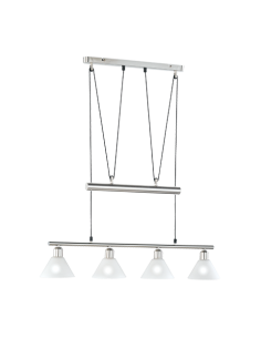 Trio – Stamina – Suspension 4xE14, design épuré, métal brossé et verre opale