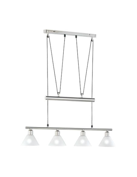 Trio – Stamina – Suspension 4xE14, design épuré, métal brossé et verre opale
