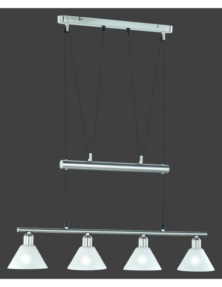 Trio – Stamina – Suspension élégante, 4 ampoules E14, verre opale et métal nickel