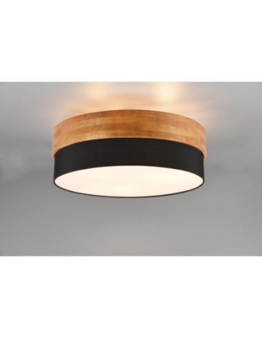 Trio – Seasons – Plafonnier moderne, 3 ampoules E27, tissu noir et corps métal nickel