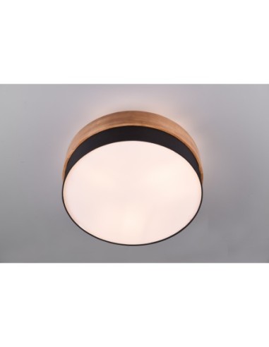 Trio – Seasons – Luminaire plafond, 3xE27, design naturel avec tissu noir et bois clair