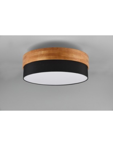 Plafonnier 3xE27, Tissu Noir, bois naturel - Trio - Seasons