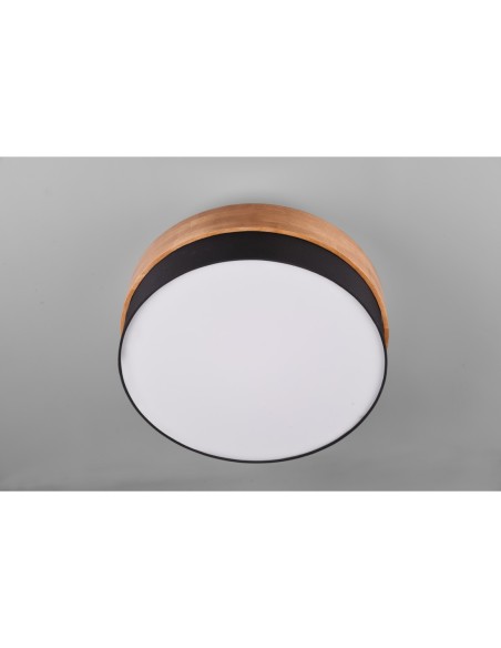 Plafonnier 3xE27, Tissu Noir, bois naturel - Trio - Seasons