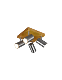 TRIO Marley – Spot plafond 4xGU10 orientables, métal nickel mat et bois, max 35W