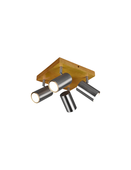 TRIO Marley – Spot plafond 4xGU10 orientables, métal nickel mat et bois, max 35W