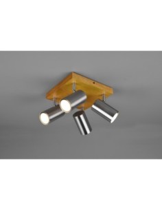 TRIO Marley – Spot plafond 4xGU10 orientables, métal nickel mat et bois, max 35W 2