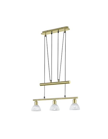 Trio Levisto – Suspension LED 3x E14, 4,9W, verre albâtre & laiton mat, hauteur réglable 95–160 cm