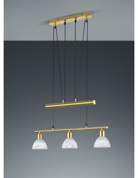 Trio Levisto – Suspension élégante à LED 3x 470 lm, design moderne avec verre albâtre et finition laiton mat