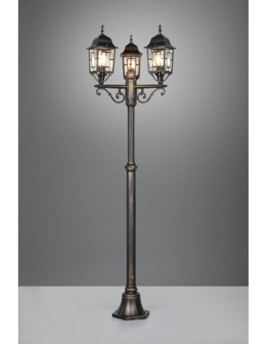 Trio Volturno – Lampadaire de jardin 3 lampes, design rétro rouille antique, sans ampoules