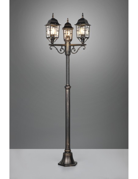 Trio Volturno – Lampadaire de jardin 3 lampes, design rétro rouille antique, sans ampoules