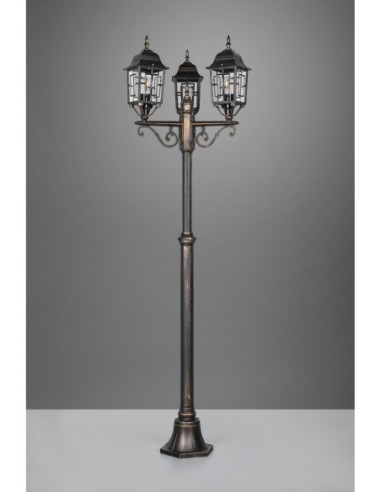 Lampadaire extérieur 3 lampes culot E27 fonte d’aluminium rouille antique – Trio – Volturno