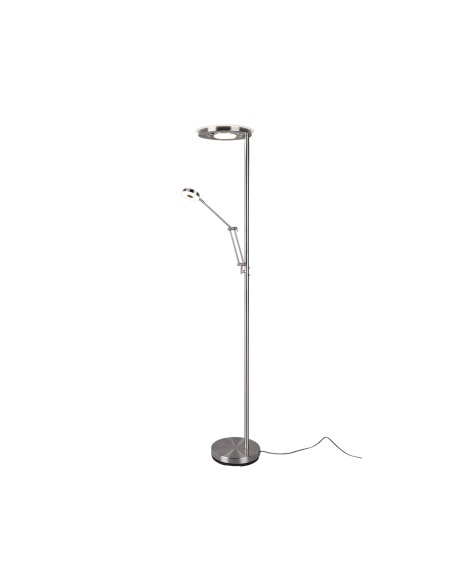 Trio Barrie – Lampadaire LED 32W avec liseuse, dimmable, 2700/4000K, nickel mat
