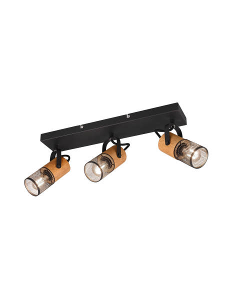 Trio Tosh 3– Spot 3 lumières, 3xE14, max. 40W, IP20, métal noir mat et bois