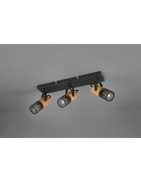 Trio Tosh 3– Luminaire spot 3xE14, max. 40W, IP20, design métal et bois