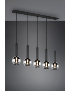 Trio Clayton – Suspension LED 5xE27, 28W max., Verre Fumé, Corps Métal Noir Mat 2