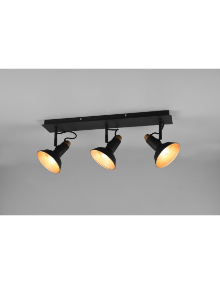 Trio roxie – plafonnier à 3 spots orientables, style élégant noir et or, sans ampoule