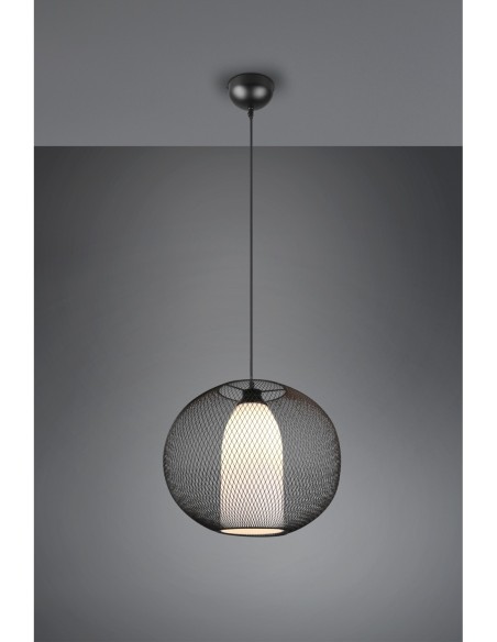 Trio Filo – Lampe suspendue décorative, abat-jour double, E27, noir mat et verre blanc
