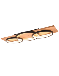 Trio BARCA – Plafonnier/Applique LED 40W, 4700 lm, 3000K, noir mat et bois, dimmable SWITCH