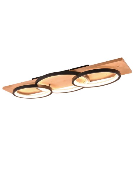 Trio BARCA – Plafonnier/Applique LED 40W, 4700 lm, 3000K, noir mat et bois, dimmable SWITCH