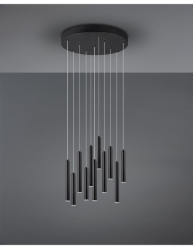 Trio Tubular – Suspension moderne 11x2,8W LED, noir mat, dimmable via interrupteur classique