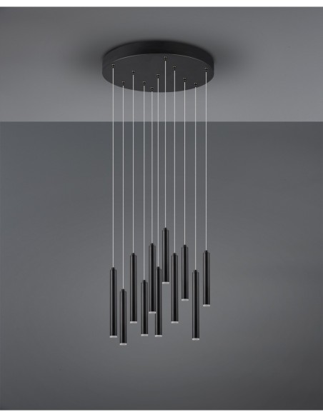 Trio Tubular – Suspension moderne 11x2,8W LED, noir mat, dimmable via interrupteur classique