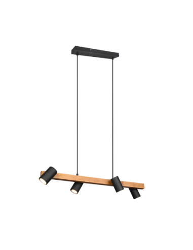 Trio Marley – Suspension 4xGU10, max. 35W, métal noir mat et bois, design moderne