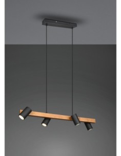 Trio Marley – Suspension 4xGU10, max. 35W, métal noir mat et bois, design moderne 2