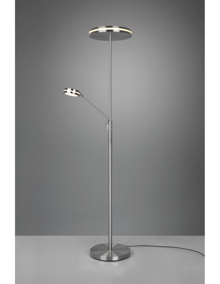 Trio Franklin – Lampadaire LED avec liseuse, 35W + 6,5W, 2700/3200/4000K, variateur, nickel mat