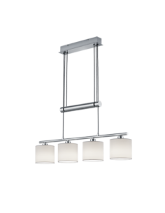 Trio Garda – Suspension LED 4x E14, réglable en hauteur, métal nickel mat et tissu blanc