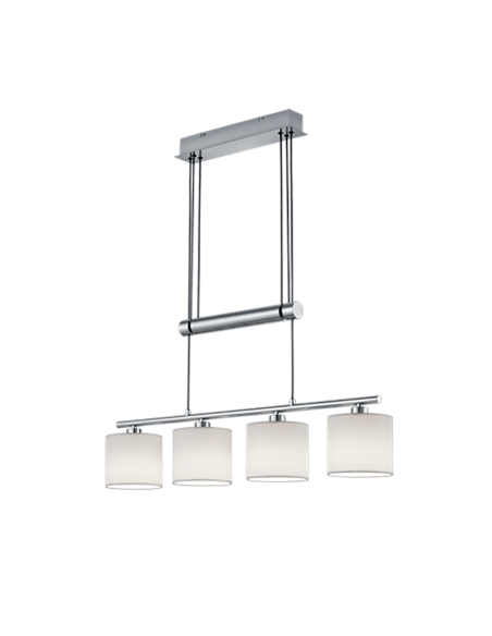 Trio Garda – Suspension LED 4x E14, réglable en hauteur, métal nickel mat et tissu blanc