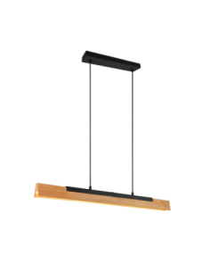 Trio Kerala – Suspension LED 25W L90 cm avec variateur tactile 4 niveaux en bois et noir mat