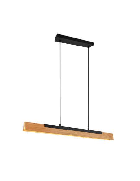 Trio Kerala – Suspension LED 25W L90 cm avec variateur tactile 4 niveaux en bois et noir mat