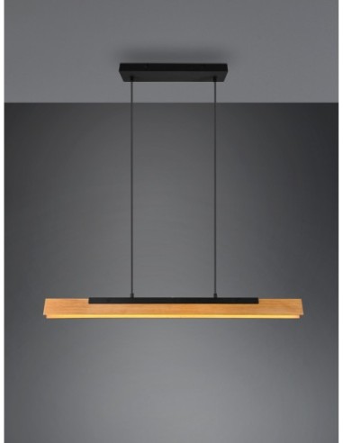 Trio Kerala – Détail du variateur tactile 4 niveaux et des finitions en bois et métal noir