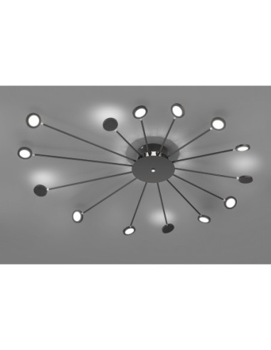 Trio Waco - Plafonnier LED, dimmable, noir mat, 15x 270lm, 3000K