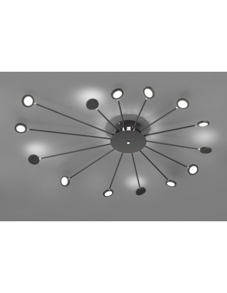 Trio Waco - Plafonnier LED, dimmable, noir mat, 15x 270lm, 3000K