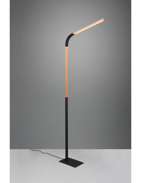 Trio – Norris – Lampadaire avec bras flexible, LED 11W, lumière 3000K, design bois et métal