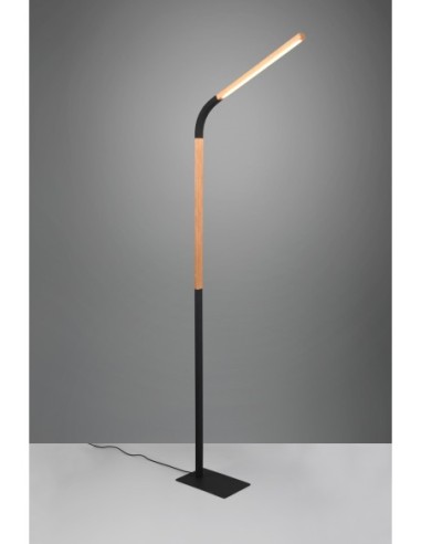 Trio – Norris – Lampadaire de lecture LED 3000K, dimmable, design épuré bois noir