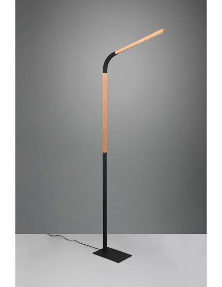 Lampadaire LED, 3000K, dimmable – Bois naturel et noir – Trio – Norris