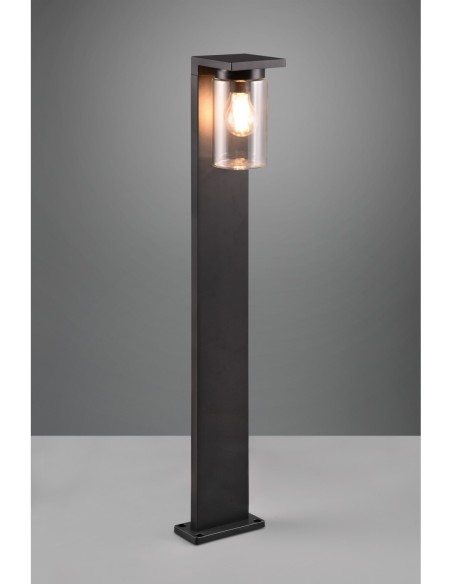 Trio – Ardila – Détail du potelet extérieur avec capteur crépusculaire, design verre et métal noir