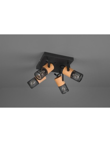 Trio – Tosh – Luminaire 4 spots au design bois et métal noir, style moderne et chaleureux