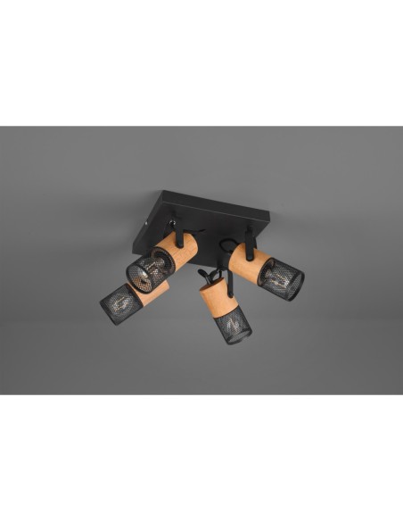 Trio – Tosh – Luminaire 4 spots au design bois et métal noir, style moderne et chaleureux