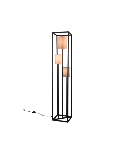 Trio – Ross – Lampadaire 3 lumières, tissu beige, structure noire, 3x E27 max 25W