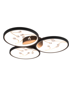 Trio – Groovy – Plafonnier LED 30W, 3600lm, 3000K, dimmable 3 niveaux, noir mat, design à trois cercles