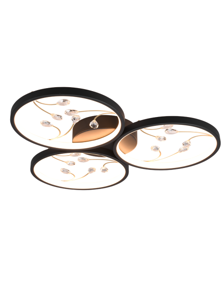 Trio – Groovy – Plafonnier LED 30W, 3600lm, 3000K, dimmable 3 niveaux, noir mat, design à trois cercles