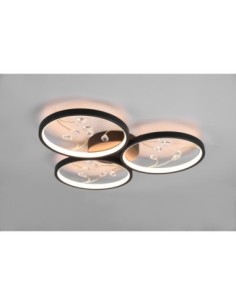 Trio – Groovy – Plafonnier LED 30W, 3600lm, 3000K, dimmable 3 niveaux, noir mat, design à trois cercles 2