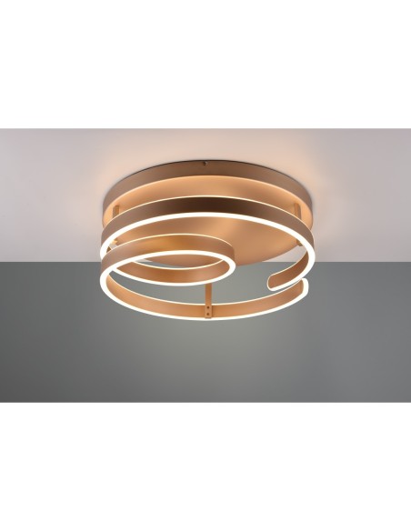 Trio – Marnie – Détail du plafonnier spirale, finition métal café et variateur d'intensité intégré