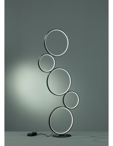 Trio – Rondo – Lampadaire LED décoratif 4700lm à cinq anneaux avec intensité réglable
