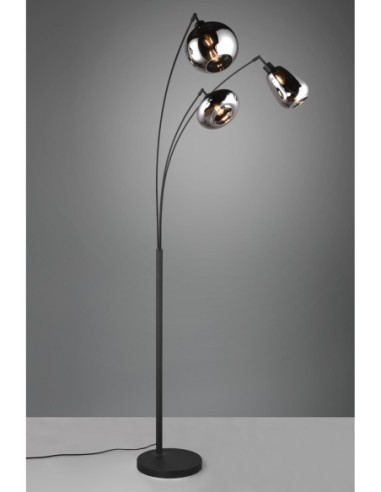 Trio – Lumina – Lampadaire élégant avec abat-jours en verre chromé et structure noire mat
