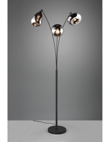 Trio – Lumina – Lampadaire moderne avec 3 abat-jours en verre et finition métal noir mat
